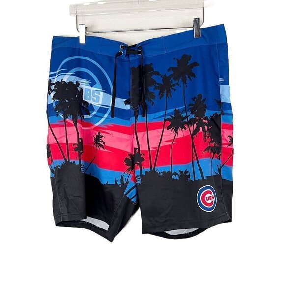 Chicago Cubs Sunset Boardshorts Tropical Blue & Red Beach Palm Trees Men's Sz L - Picture 2 of 7
